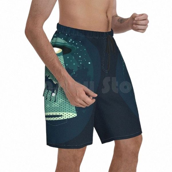 

men's shorts beware ufo beach men pants swim trunks vector retro silhouette cartoon technology object spaceship ufomen's e0z3#, White;black