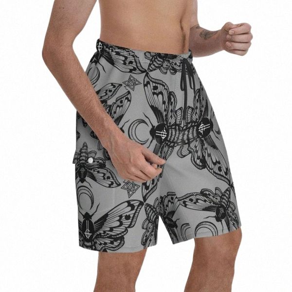 

men's shorts ghost cirice moth kaleidoscope beach men pants swim trunks bc music band fan artmen's j1y9#, White;black