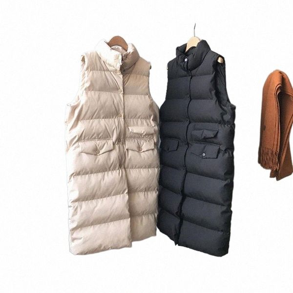 

women's vests 2021 long winter coat vest sleeveless warm down with pockets quilted jacket outdoor waistcoat s3co#, Black;white
