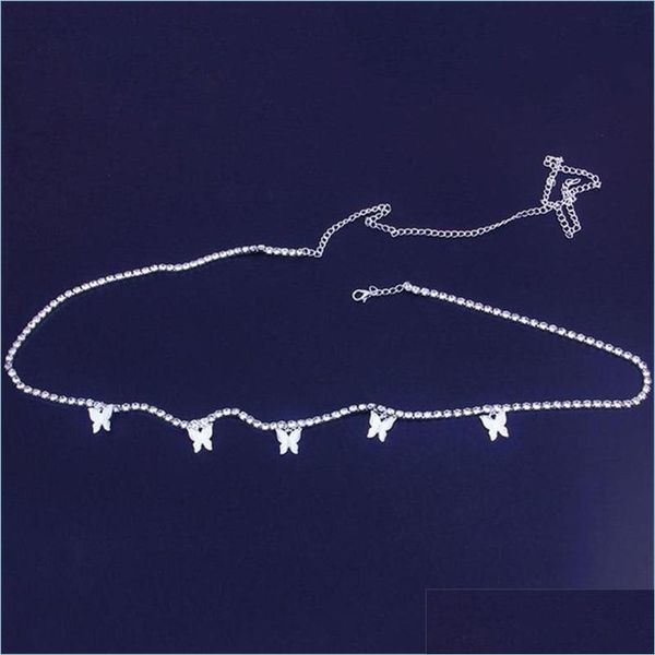 

belly chains butterfly pendant rhinestone tennis waist chain for women beach bikini belly charm body jewelry drop de dhseller2010 dhrkm, Silver