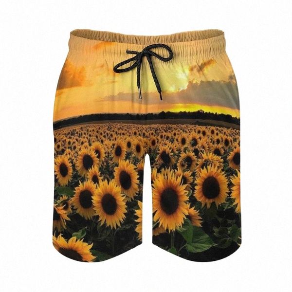 

men's shorts summer sunflower hawaii vacation wind sunset 3d printing couple travel beach harajuku net wide leg pants shortsmen's, White;black