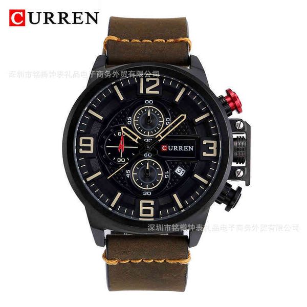 

wristwatches 8278 men's waterproof belt quartz leisure business calendar watch 220917, Slivery;brown