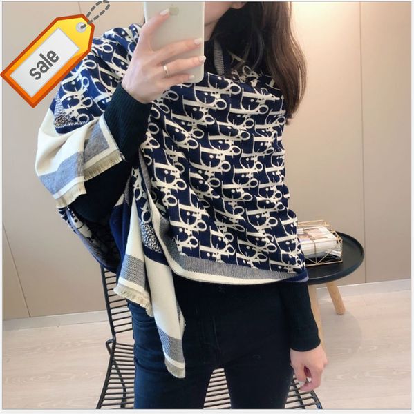 

design luxury brand scarf new women's autumn and winter letter printing imitation cashmere bib dual-purpose shawl, Blue;gray