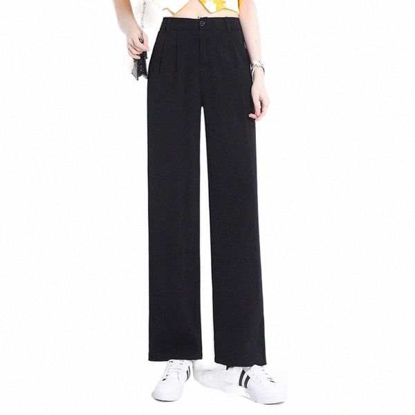 

women's pants & capris high waist straight wide leg suit black thin 2021 drooping trousers 16da#, Black;white