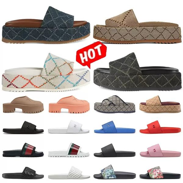 

men women slippers luxury designer slides multicolor black white pink maroon floral brocade rubber sandals beach shoes size 35-45