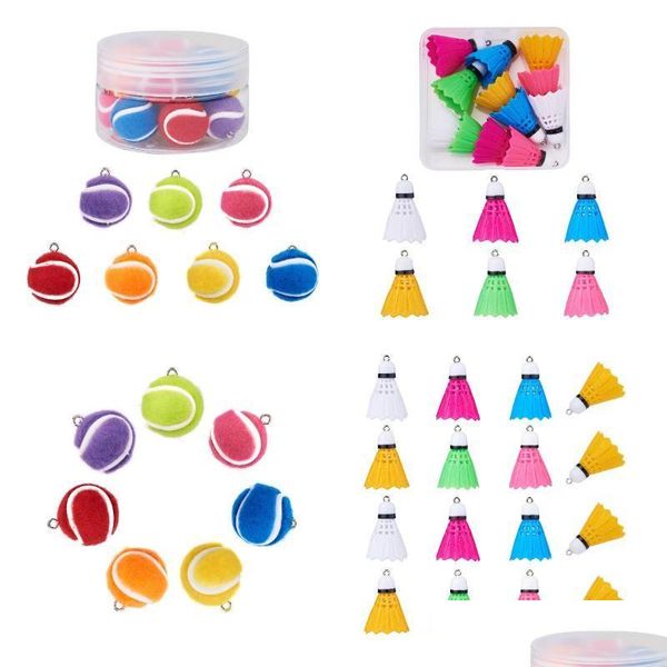 

charms charms 12/14pcs creative mix colors mini 3d badminton tennis ball pendant charm bracelet necklace keychain earring diy jewelry dhw86, Bronze;silver