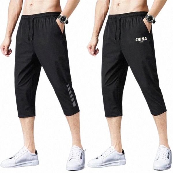

men's shorts mens summer solid color pants elastic waist men drawstring 3/4 length cropped trousers sweatpants casual male sportspantsm, White;black