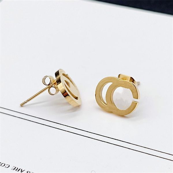 

gold silver titanium steel charm earrings women's double g letter designer classic luxury anniversary wedding couple gift jew280z, Golden