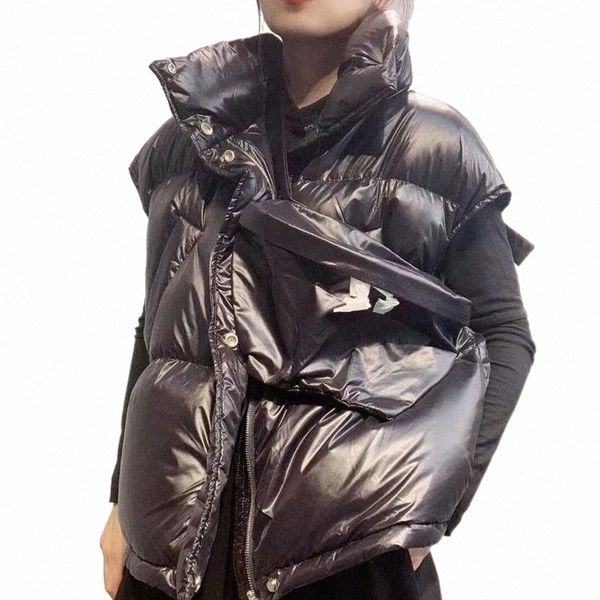 

women's vests 2021 autumn winter women duck down jacket vest female short thick warm coat windproof waistcoat with bag outwear i0ds#, Black;white