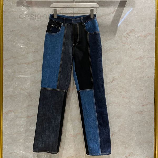 

women's jeans designer color blocking and splicing street trendy women's 22 new american casual outdoor ins straight trousers alkb, Blue