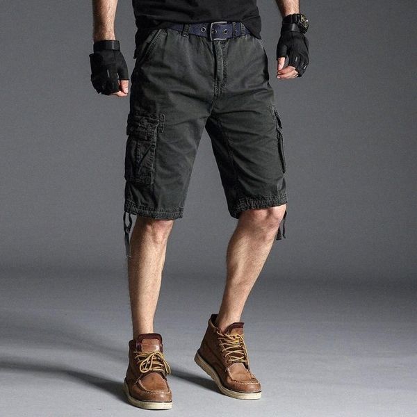 

men's shorts military cargo men army camouflage tactical joggers male outdoor cotton loose work casual short pant plus sizemen's k, White;black