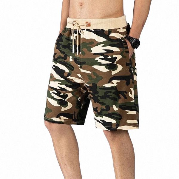 

men's shorts summer cargo men overzied fitness gym casual sportswear elastic waist camouflage beach knee length male shortsmen's a, White;black