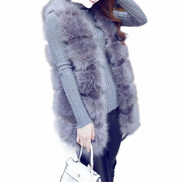 

women's vests fur imitation women mid-length vest jacket patchwork casual simple elegant 2021 autumn winter fashion wrapped coat x54e#, Black;white