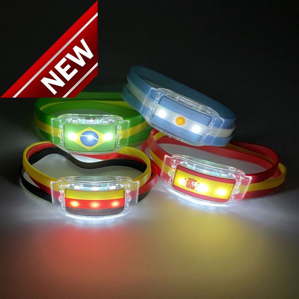 

world cup charm bracelet sports luminous germany brazil led tricolor wristband with national flag silicone, Golden;silver