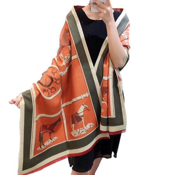 

2021ss luxury winter pashmina scarves for women brand designers carriage pattern thicken warm scarf fashion ladies imitate cashmere woo257i, Blue;gray