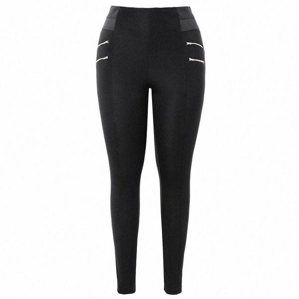 

plus size zips casual embellished leggings women high pencil skinny pants elastic waist laminated fabric pants a5jt#, Black;white