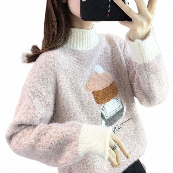 

women's sweaters 841 autumn winter women mock sweater chenille imitated mink loose fashion sweet kawaii girlfriend slim student campus, White;black