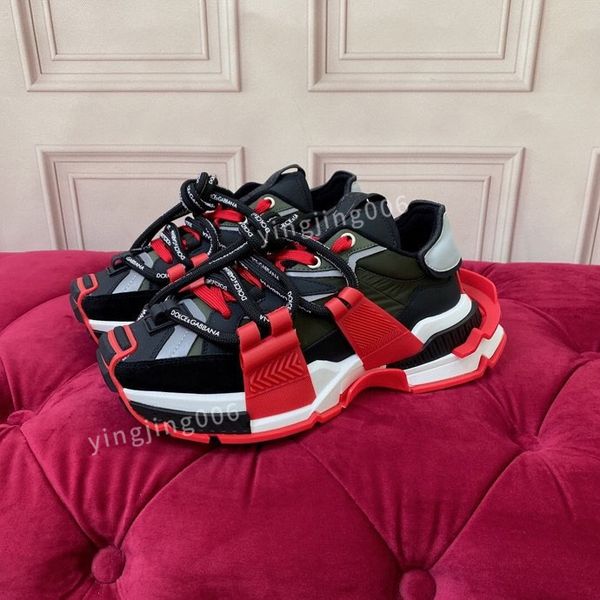 

designer's letter joint casual shoes blue multi-white pink embossed calfskin leather red khaki green sole printed oversized women', Red;white
