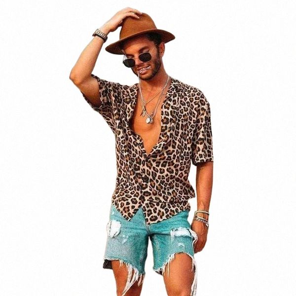 

2019 new men vintage leopard print shirts summer casual short sleeve loose shirts man male fashion shirt plus size s-3xl d8ql#, White;black