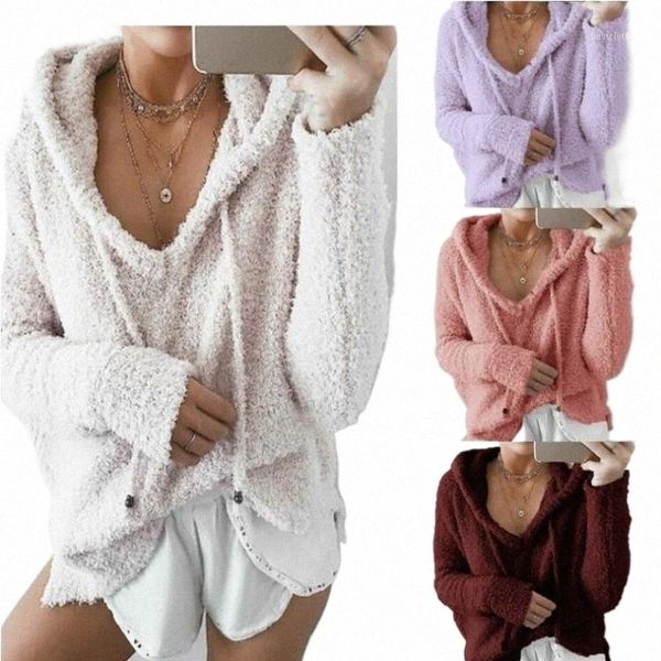 

women's hoodies & sweatshirts womens solid color soft hooded pullover fleece cashmere blend loose woman clothing plus size s-5xl1 w5bm, Black