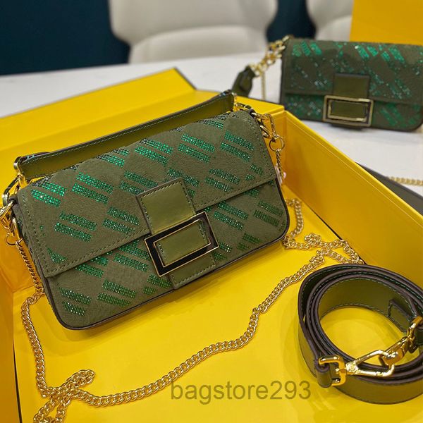 

baguette bag flap messenger bags crossbody purse women handbag classic diamante letter pattern hardware head buckle detachable leather shoul