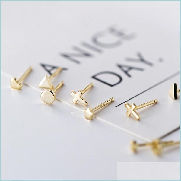 

stud trustdavis genuine 925 sterling sier gold triangle heart star cross round stud earrings for women jewelry drop deliv dhseller2010 dhned, Golden;silver