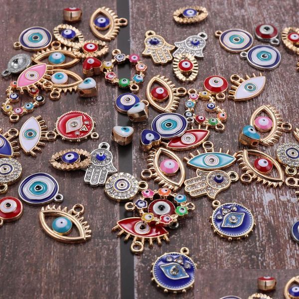 

charms charms 10pcs/bag demon eye pendant earrings accessories colorf alloy drop glue charm for jewelry diy bracelet necklace deliver dhkxu, Bronze;silver