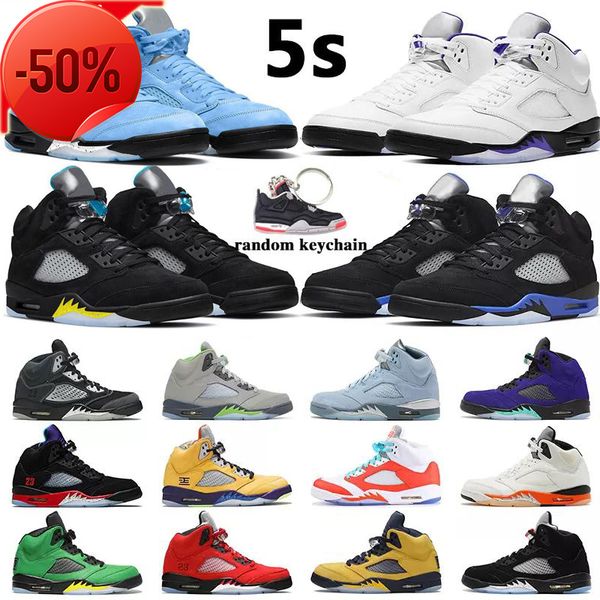 

men jumpman 5 basketball shoes 5s unc raging red concord blue bird racer blue metallic green bean anthracite alternate bel sports sneakers, Black