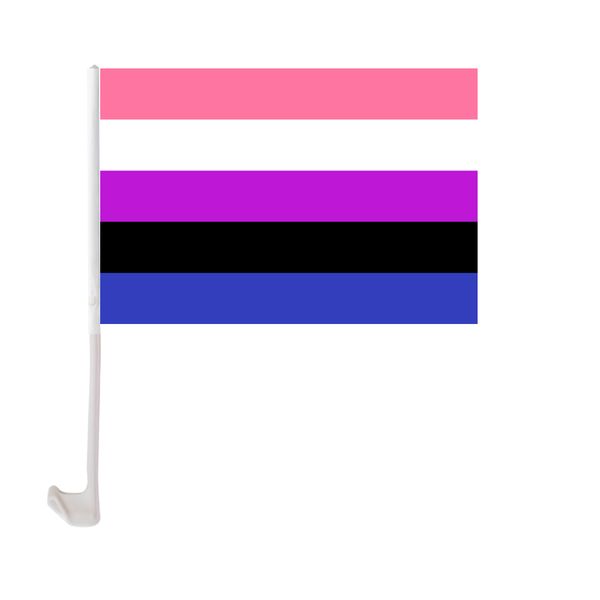 

30x45cm genderfluidity pride car flag polyester uv protection window clip car decoration banner with flagpole