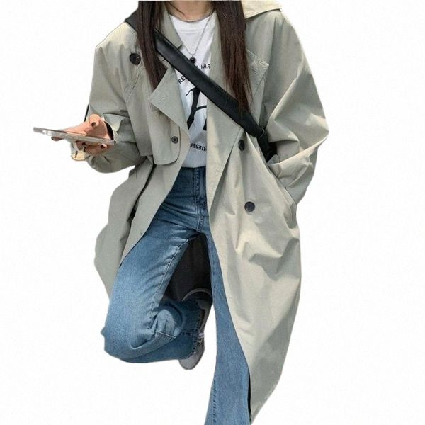 

women's trench coats french long sleeve suit windbreaker coat spring and autumn 2021 korean loose versatile medium 59xa#, Tan;black