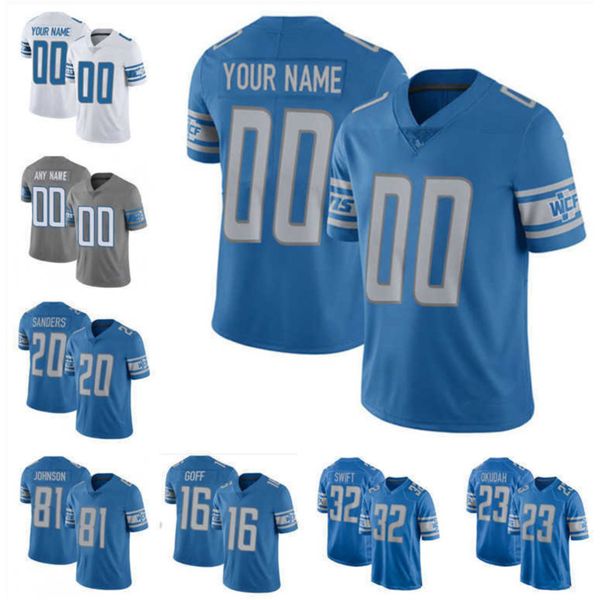 

football jerseys 97 aidan hutchinson 1 jameson williams custom detroit''lions''20 barry sanders 16 jared goff 32 d', Black;red