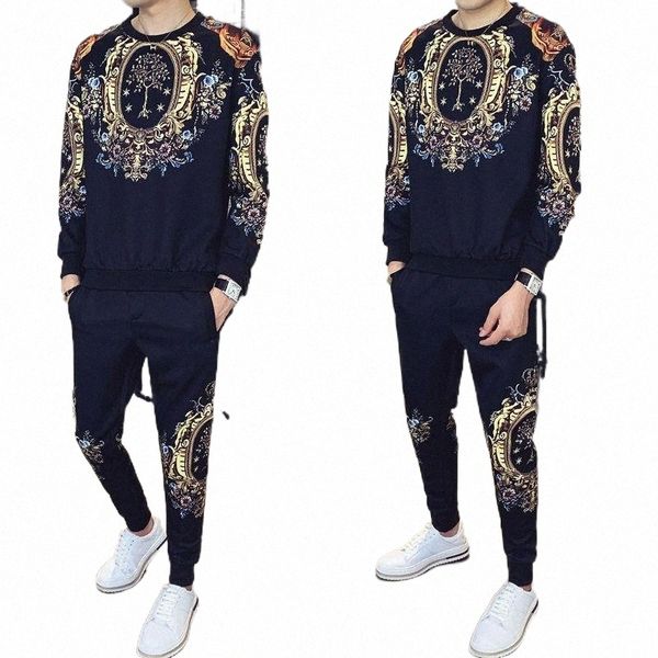 

men's tracksuits 2022 autumn sweater digital printing pullover long sleeve loose trendy all-match sweat suit two piece set men z3zm#, Gray