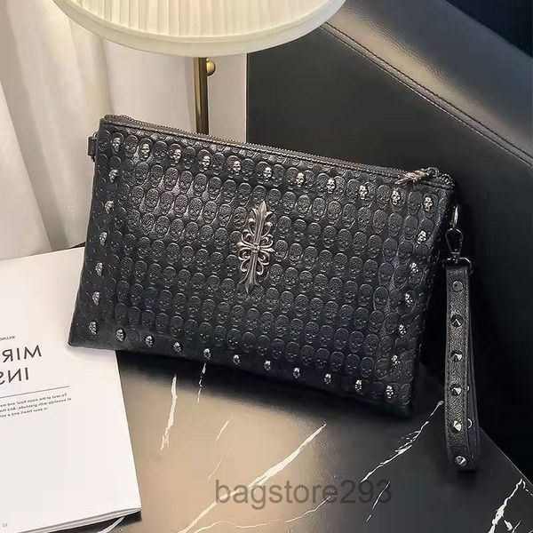 

designer shoulder bags luxury messenger bag for men fashion soft leather satchel clutch bag metal skull punk elements large capacity handbag