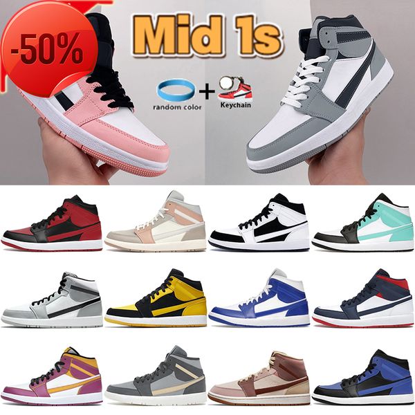 

basketball shoes mid 1 1s sneakers light smoke grey pink quartz milan south beach unc banned kentucky blue men women designer, Black