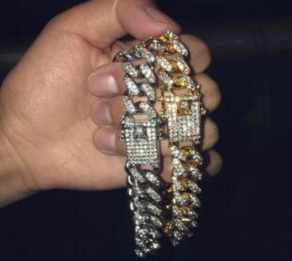 

vecalon mens luxury iced out fashion bracelets gold cuban link, Golden;silver