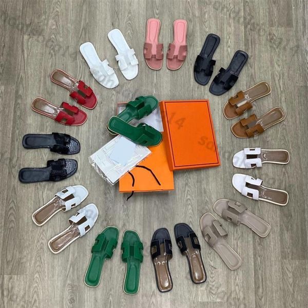 

summer beach slippers classic flat heel famous brand designer fashion flops leather lady slides women shoes el bath ladies sandals225o, Black