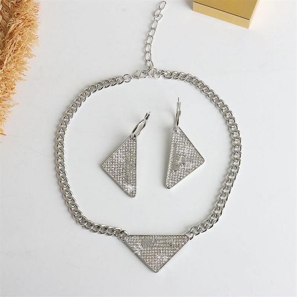 

european and american flash diamond letter necklace premium sense collarbone chain earrings set female fast delivery2607, Silver