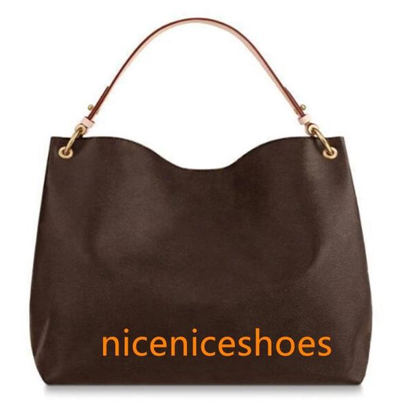 

n44045 n42233 graceful handbags mm pm never leather mono flower fashion classic women shoulder bag for woman tote shopping bags264w, Brown;gray