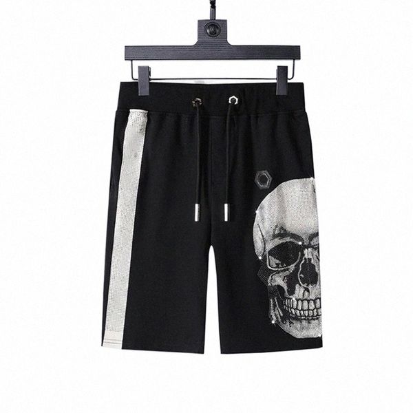 

men's shorts design summer men's / casual elastic waist shiny diamond black skulls pattern cotton short for menmen's men&#039, White;black