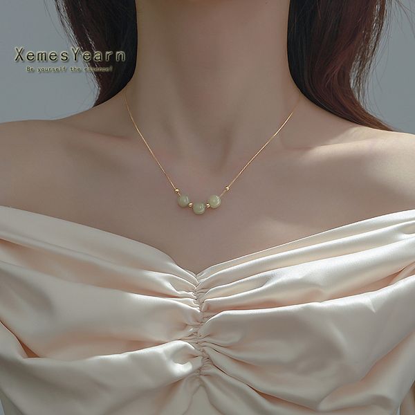 

new simple luxury imitation jade pendant necklaces gold colour collarbone chain fashion jewelry girls, Silver