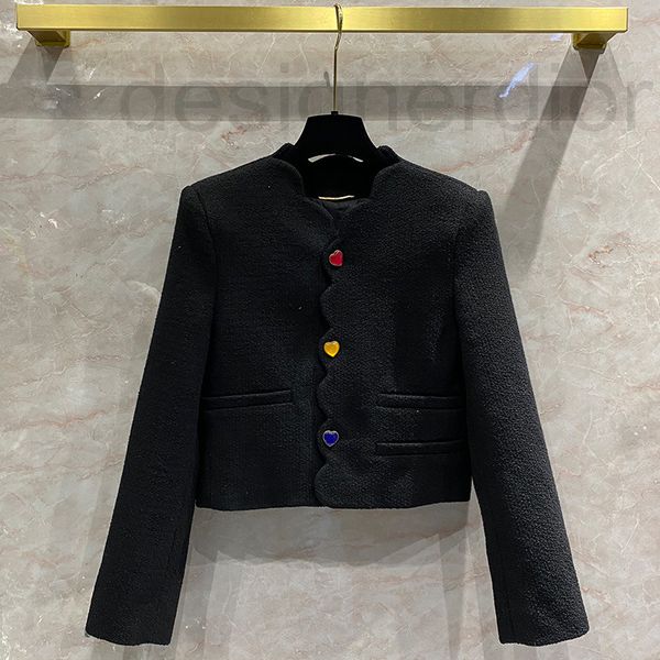 

women's jackets designer color love button coat spring and autumn 22 new lace wave collar short long sleeved shirt small suit an6b, Black;brown