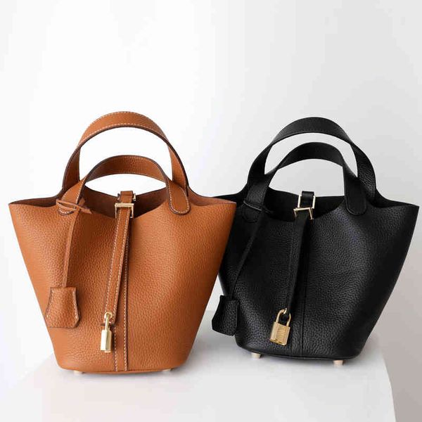 

fashion women's herme bags first layer kraft vegetable basket women's bag leather bu et hand commuting litchi pattern mother'