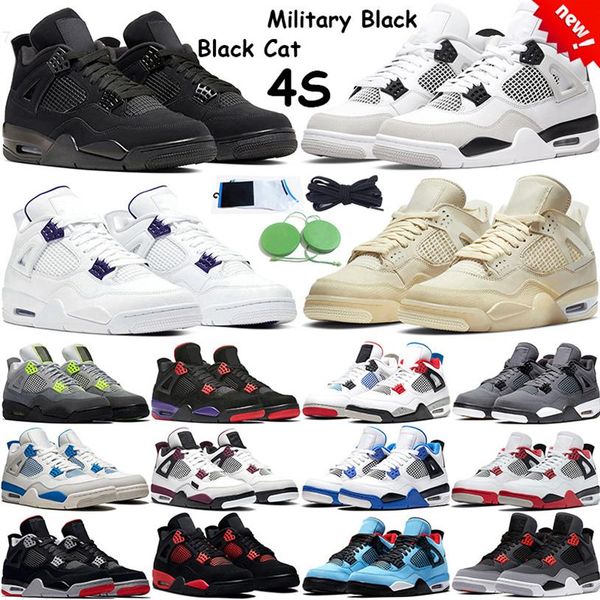 

4 retro military black 2022 basketball shoes men women sail 4s infrared university blue black cat fire red royalty neon purple metallic234u