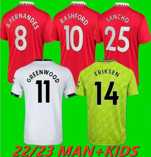 

erikson martinez mans sancho utds soccer jersey 22 23 casemiro varane martial rashford 2022 2023 fans player football shirt men kids kit man, Black;yellow