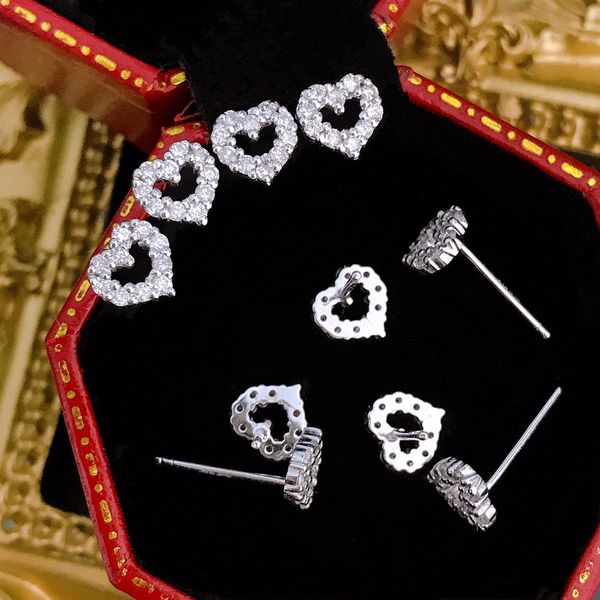 

22090601 earrings ear studs 0.2ct heart shaped hollow round diamond au750 white gold women's jewelry classic must have, Golden;silver