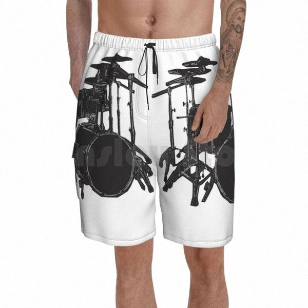 

men's shorts drum kit beach men pants swimwear drums drummer music sticks play bands playmen's z3hi#, White;black