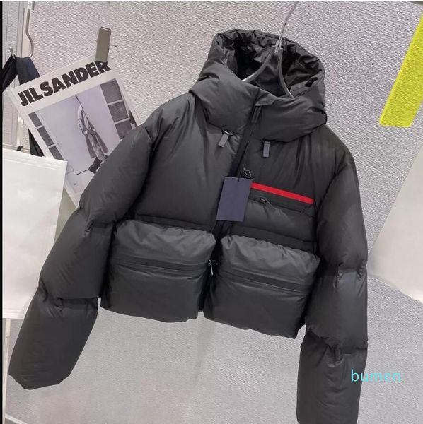 

women's down jacket parkas fashion with classic letter hooded large pocket jackets winter warm short cotton coat 3 colors outweat bread, Black