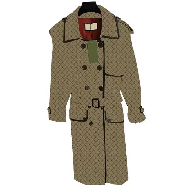 

women trench coats high grade lady jackets letters jacquard windbreaker coat vintage belts pocket jackets long outwear, Tan;black