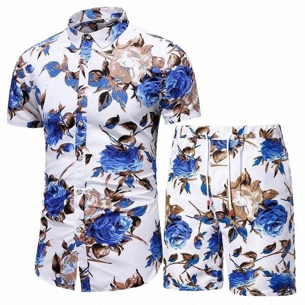 

men's tracksuits men clothing set 2022 two piece summer beach wear floral print casual shirt and shorts hawaiian holiday clothesmen&#03, Gray