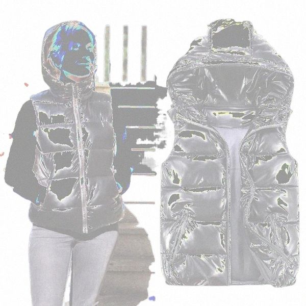 

women's vests women winter hooded 2021 short bright color vest cotton padded jacket sleeveless female waistcoat b6lm#, Black;white